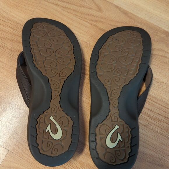 Olukai Ohana Flip Flops Sandals Womens 7 Brown Leather Slip On Summer Beach - Picture 4 of 5